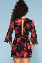 Rompers - Lost Garden Floral Bell Sleeve Romper - Black
