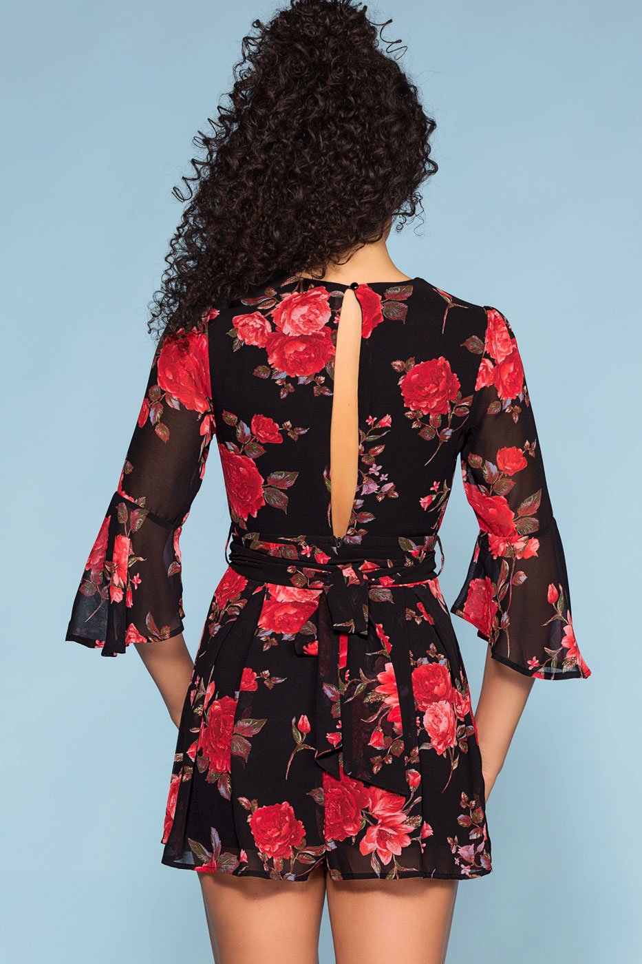 Rompers - Lost Garden Floral Bell Sleeve Romper - Black