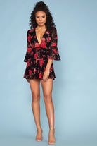 Rompers - Lost Garden Floral Bell Sleeve Romper - Black