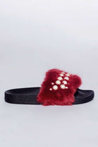Shoes - Chanell Fur Slides - Burgundy