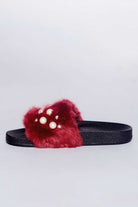 Shoes - Chanell Fur Slides - Burgundy
