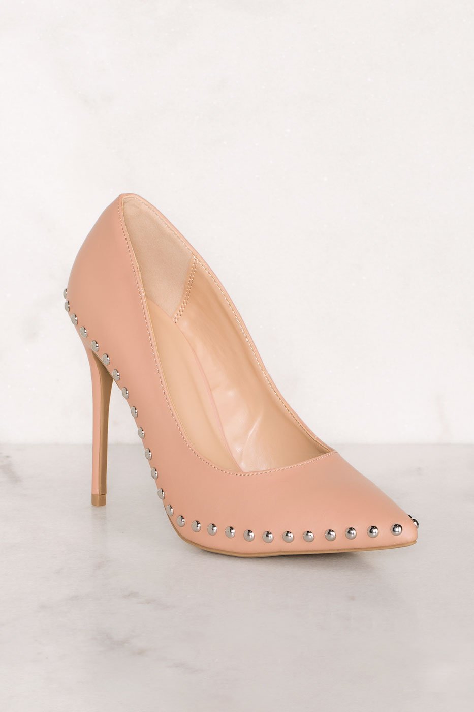Covered pointy studded heels - ShopperBoard