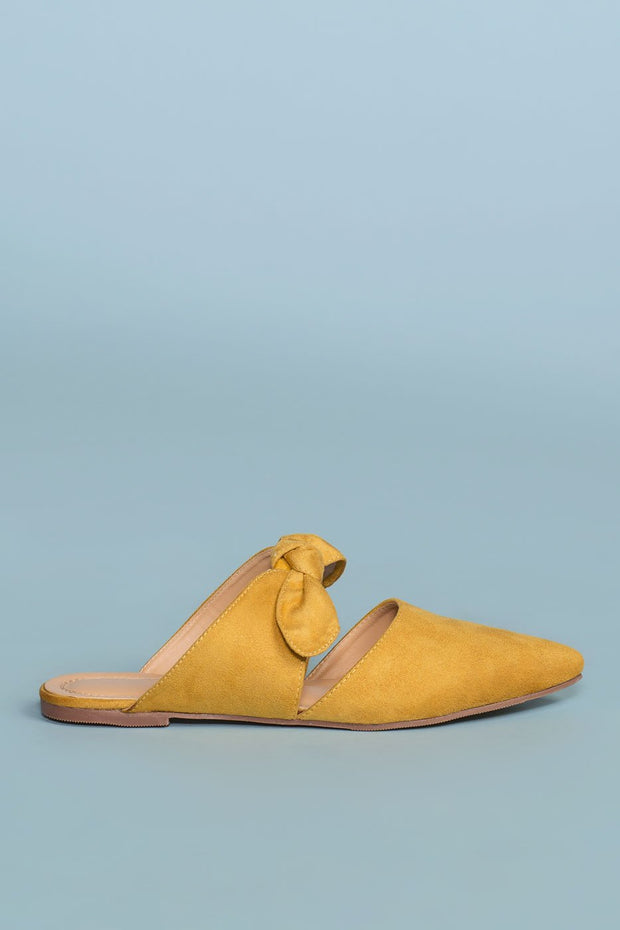 Shoes - Fiona Bow Pointy Toe Mules - Mustard