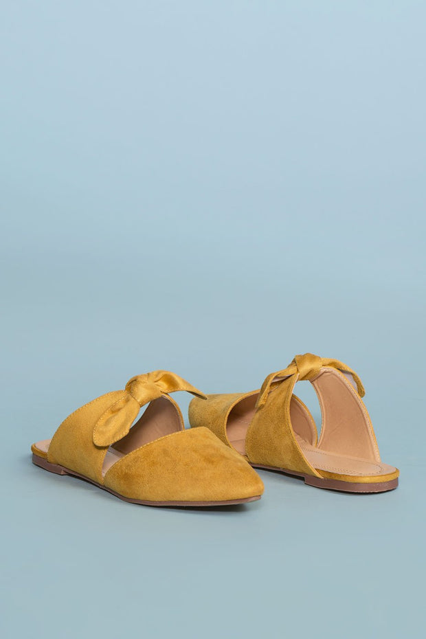 Shoes - Fiona Bow Pointy Toe Mules - Mustard