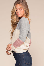 Women's Twist Back V Neck Color Block Sweater Top