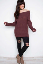 Tops - Looking Up Off The Shoulder Sweater - Plum