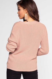 Tops - Lyla Lace Up Sweater - Light Mauve