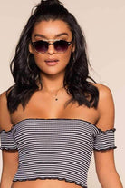 Reese Off The Shoulder Top - Black Stripe | Debut
