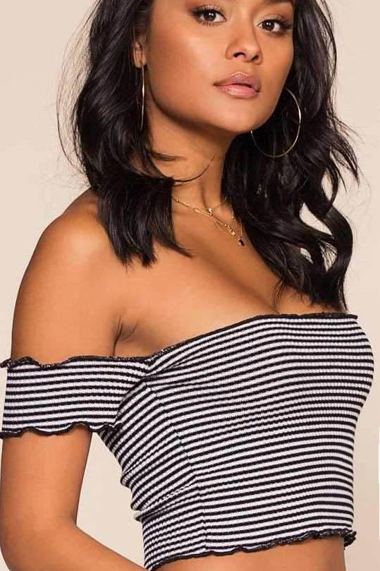 Reese Off The Shoulder Top - Black Stripe | Debut