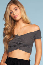 Sweet Ivy Off The Shoulder Ruched Crop Top - Black | Active Basic