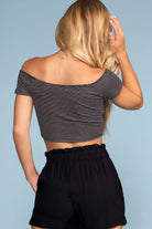 Tops - Sweet Ivy Off The Shoulder Ruched Crop Top - Black