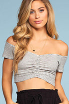Sweet Ivy Off The Shoulder Ruched Crop Top - White | Active Basic